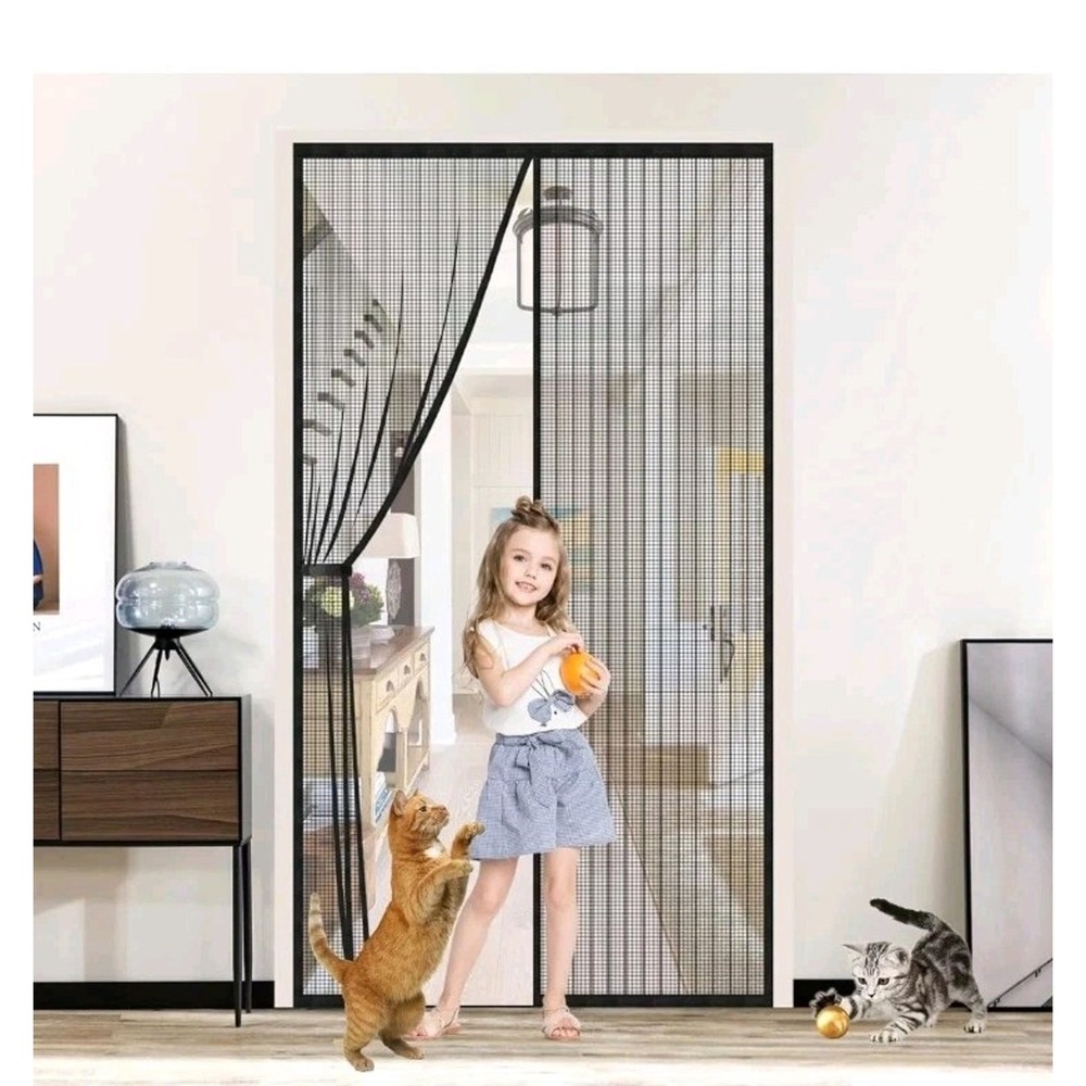 Magnetic Screen Door Mesh Heavy Duty Self Sealing Black 40x98 Outdoor Doorway